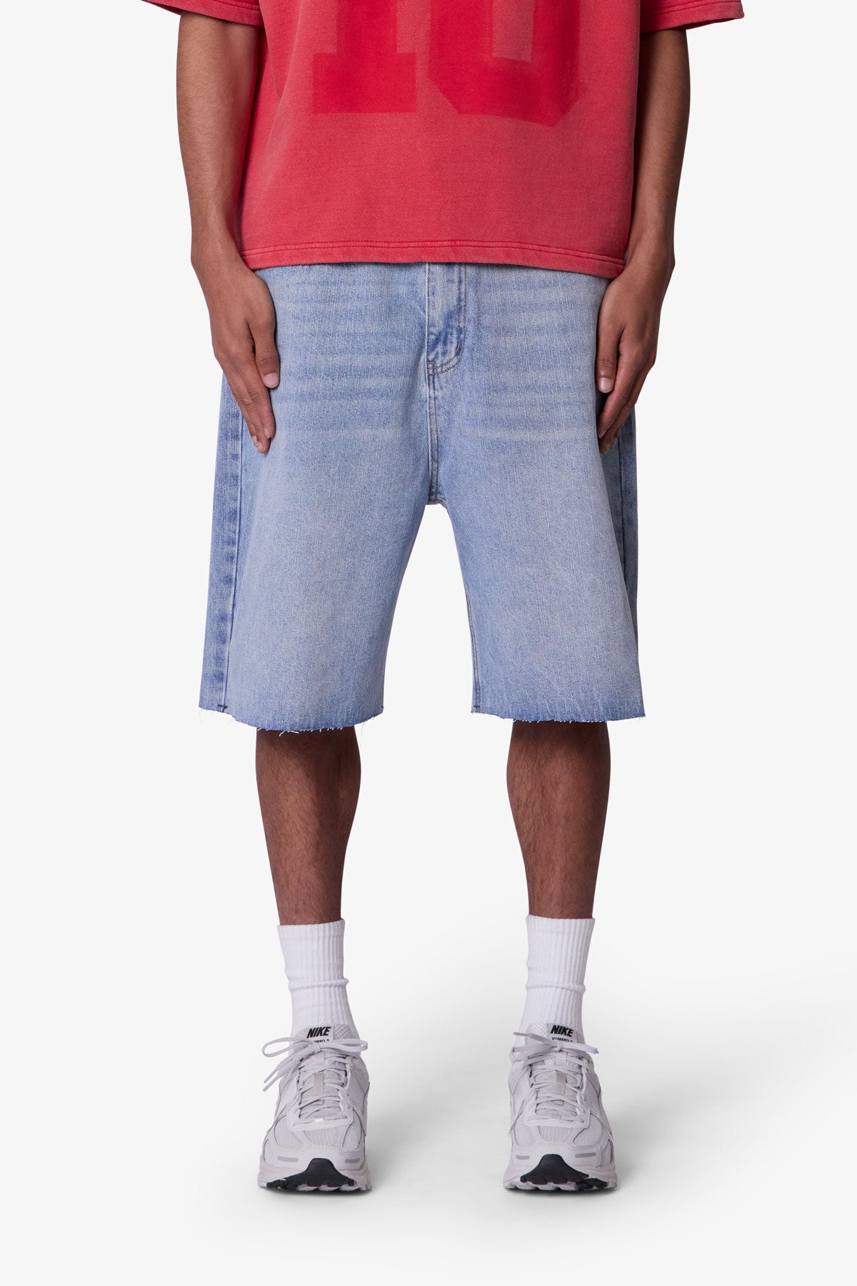 Baggy Cut Off Denim Shorts - Light Blue