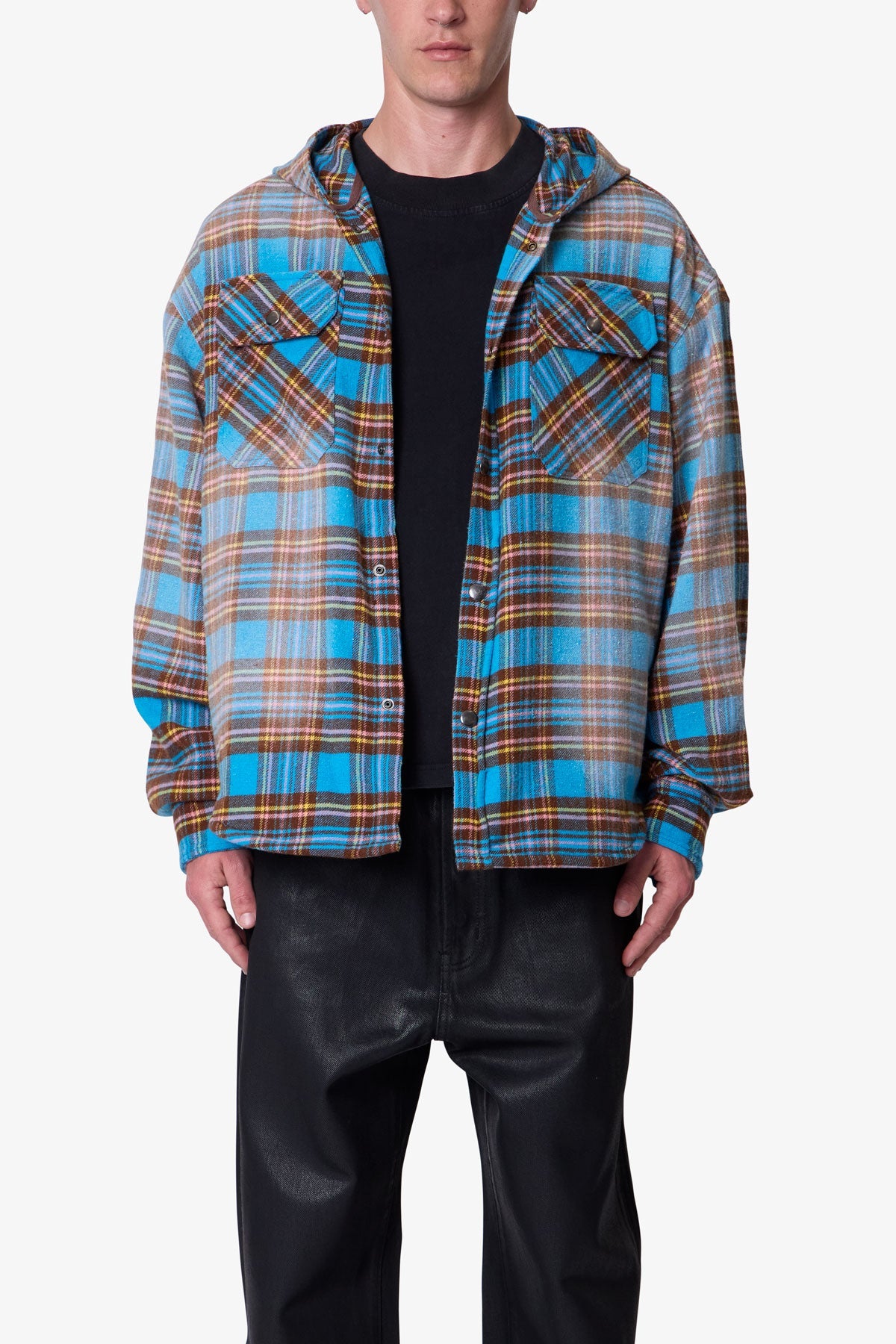 Faded Hooded Flannel Shirt - Washed Blue